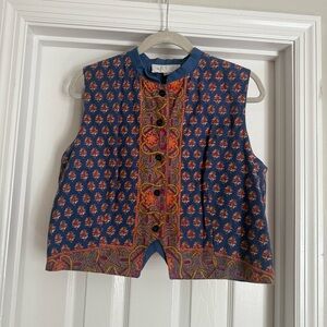 Pondicherri Indian block print vest Medium Large Vintage
